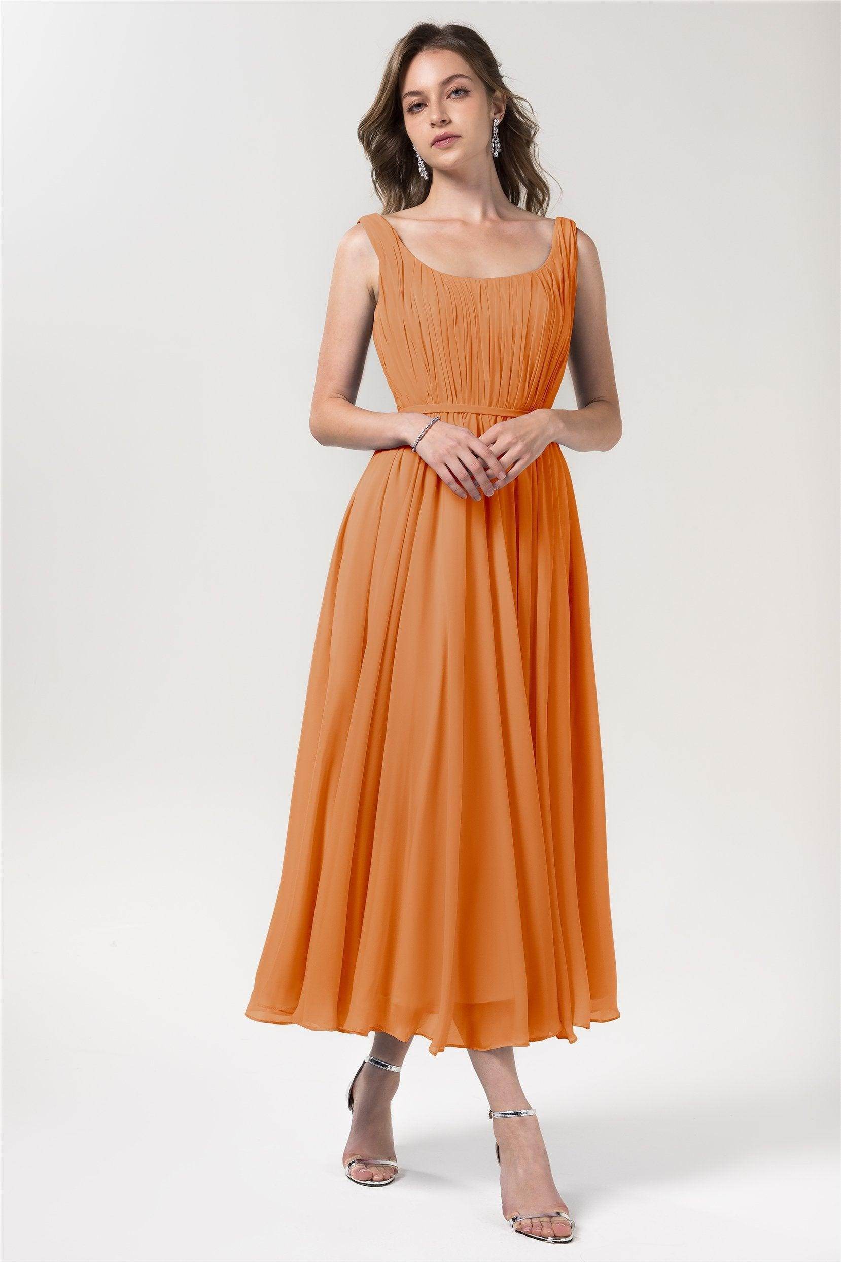 A-Line Tea Length Chiffon Bridesmaid Dress CB0555PS - COCOMELODY